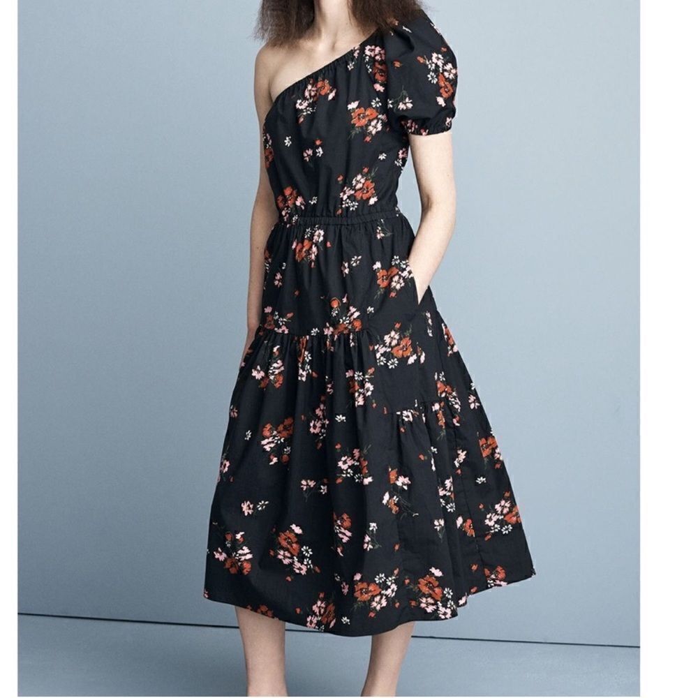 Rebecca Taylor Black Marguerite Floral One Shoulder Dress Size 4